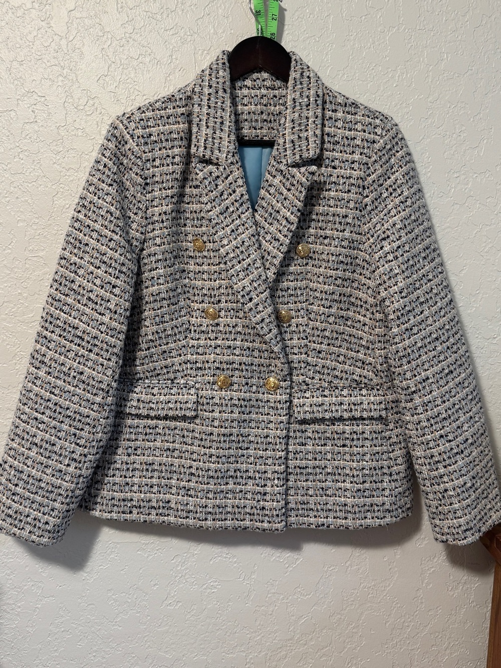 Women's Gray Tweed Double-Breasted Blazer Jacket - Picture 1 of 9